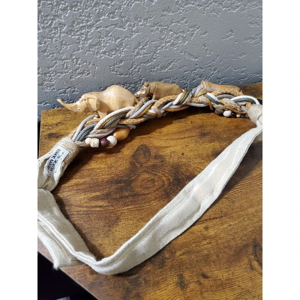 Vintage Carolyn Tanner Designs Rope Belt Adjustable One Size Animals Safari Bead